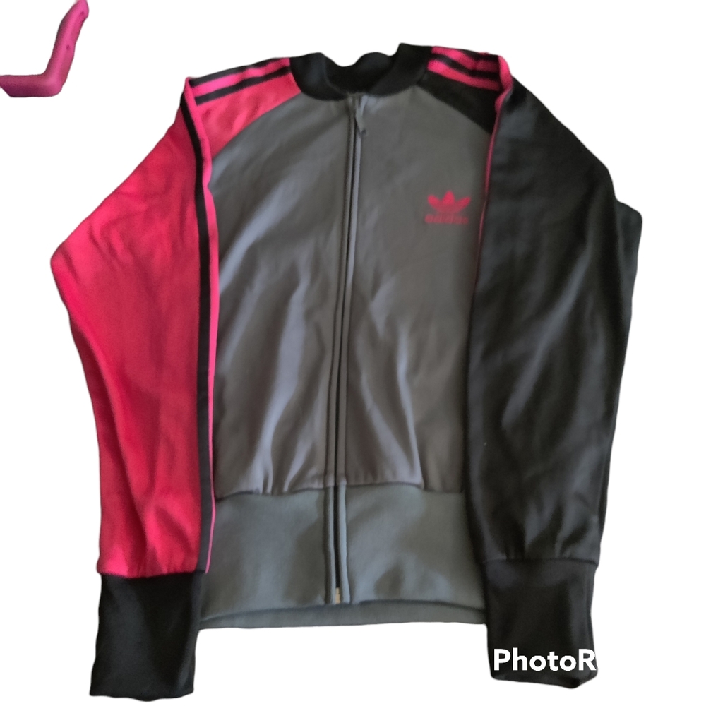 Adidas track jacket - hot pink/grey/black🌟